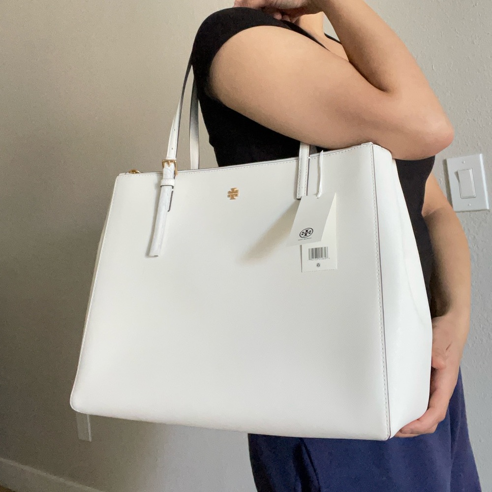 New , tory burch Emerson large double sip tote shoulder bag 134837 ivory - Picture 16 of 17